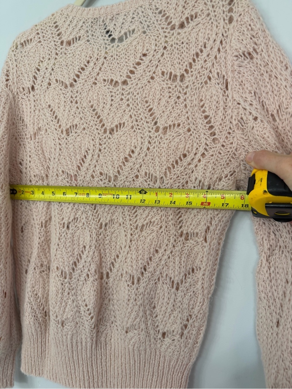 Halogen women’s small blush pink open knit crochet sweater soft cozy cottagecore - Picture 5 of 7